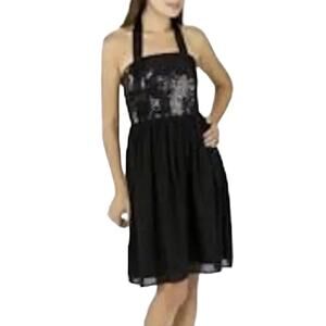 Target Limited Edition Mini Dress Sz 2 Black Sequin Chiffon Halter Neck Tie